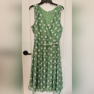 Danny and Nicole Sage Green Polka Dot Chiffon Dress size 16
